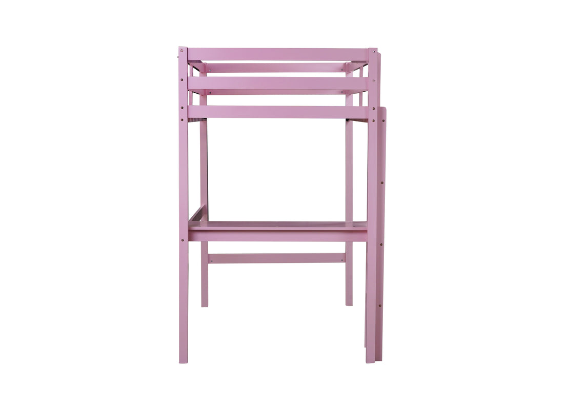 Twin High Loft Bed, Rubber Wood Loft Bed With Safety Guardrail, Built In Desk, Ladder,Pink Twin Pink Abs Rubber Steel Q235 ,Rubber Wood