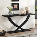 Mirod 57'' Modern Rustic Console Table With Cross Leg Design,Sturdy Construction And Large Surface Space,Perfect For Living Room Or Bedroom Black Mdf Acacia