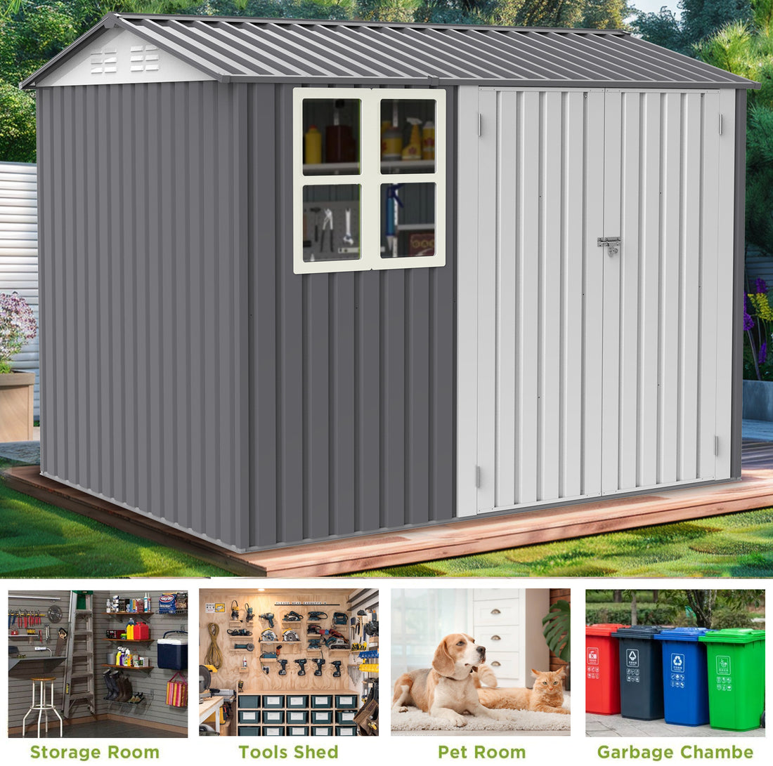 8X10Ft Outdoor Storage Shed With Thickened Galvanized Steel,With Sloped Roof & Double Lockable Door,Storage Shed Large With 6 Vents, Garden Tool Shed For Backyard Garden Patio Lawn Bike,Lawnmower