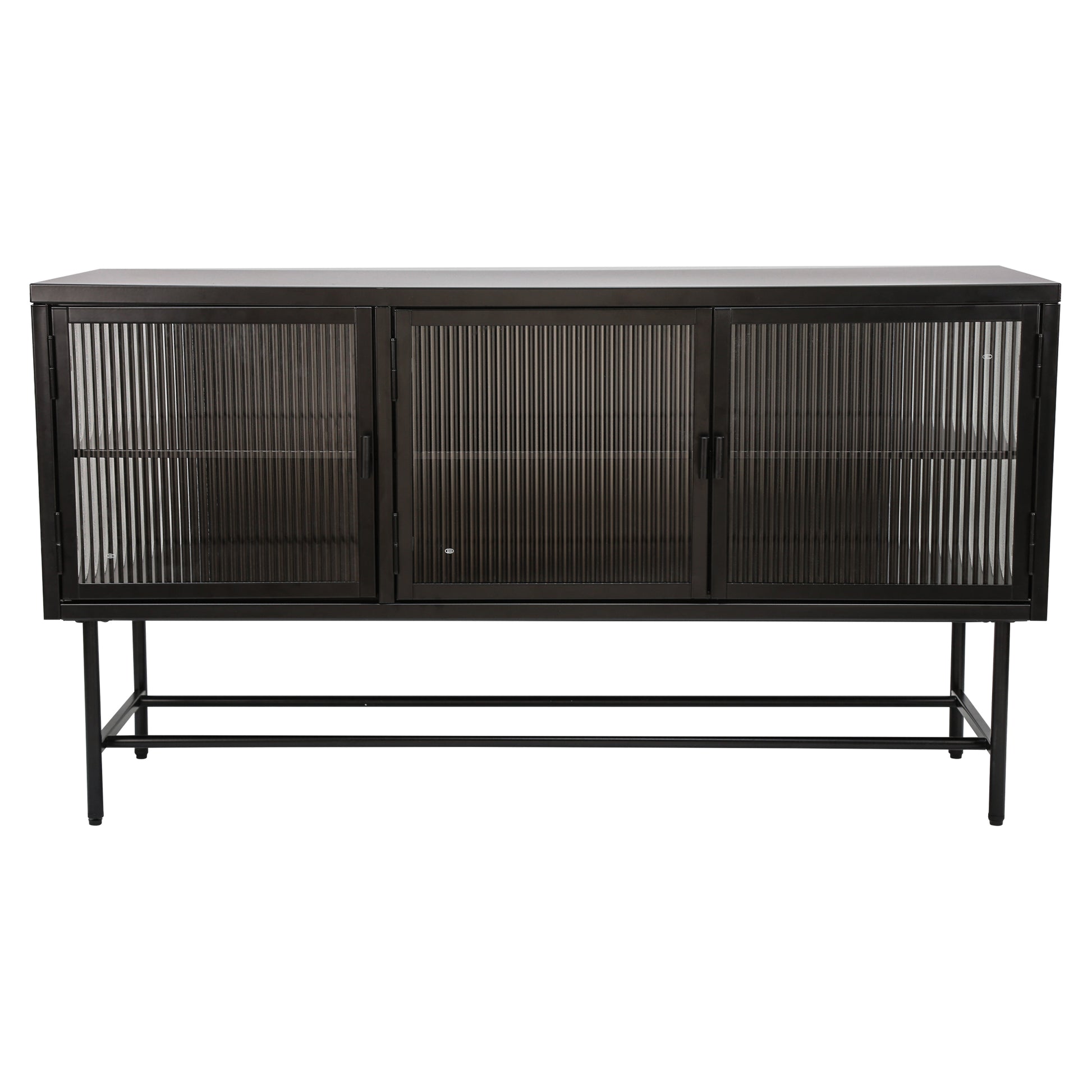 Retro Style Entertainment Center Tv Console Tv Stand With Enclosed Storage Display Cupboard Stylish Fluted Glass Tv Table With Wide Countertop Glass Doors Detachable Shelves Old Sku:W68751720 Black Steel