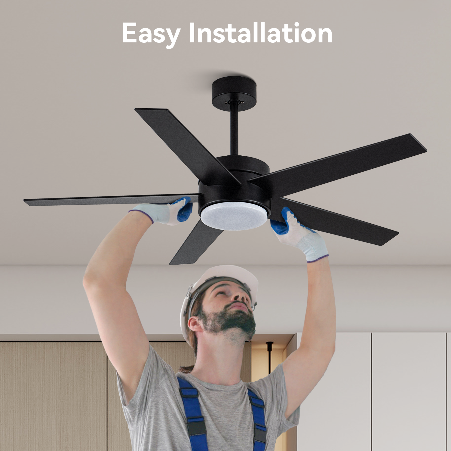 Modern Ceiling Fan With Light And Remote Control, 52 Inch Airflow Cool Airflow Warm, 5 Reversible Blades, Dimmable Led Light,For Living Room And Bedroom Black Modern Plywood