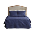 3 Piece Split Corner Pleated Quilted Bedspread Navy Queen Navy Polyester