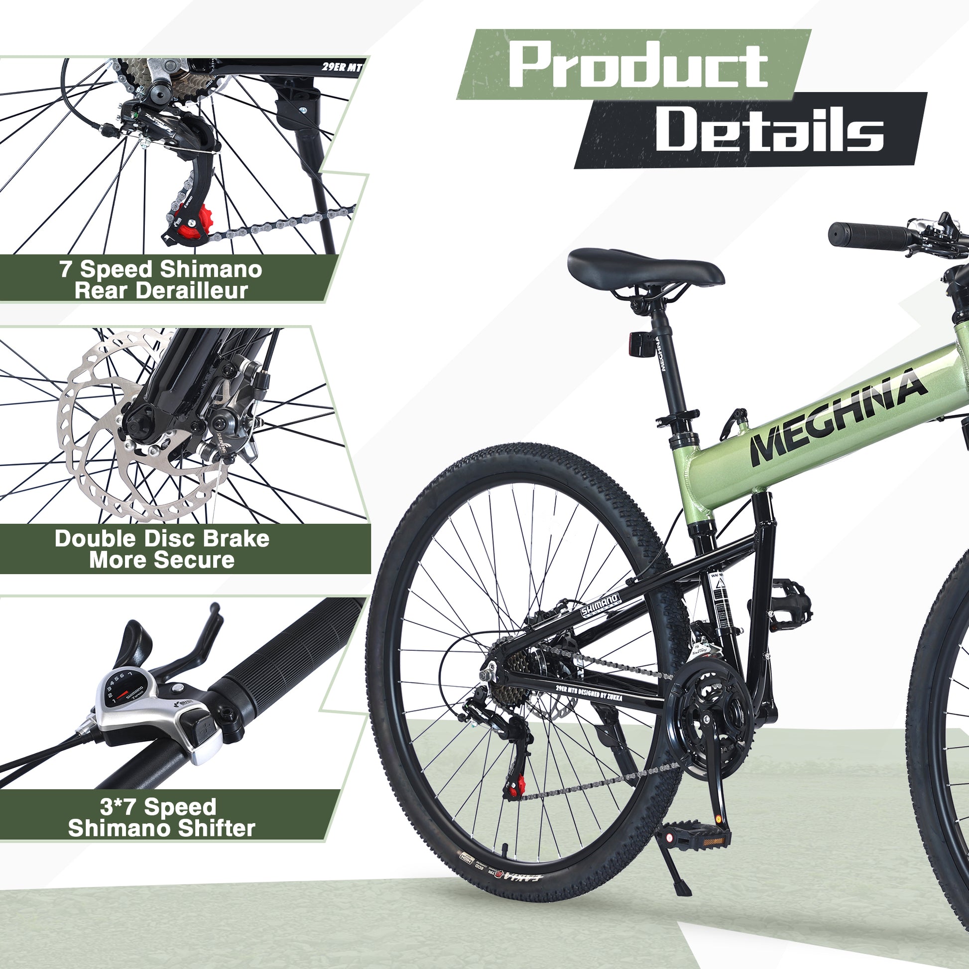 29" Folding Mountain Bike ,Suspension Fork,Aluminium Alloy Frame 21Speed Mountain Bike Cycling Green Garden & Outdoor Aluminium Alloy