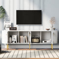 Modern Tv Stand For Tvs Up To 80 Inches, Entertainment Center With 4 Cabinets, Wood Media Console With Metal Legs And Handles For Living Room, White White 70 79 Inches Mdf