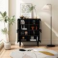 4 Doors Rattan Mesh Storage Cabinet, Sideboard With Eight Storage Spaces, For Entryway, Living Room, Hallway Black 5 Or More Shelves Black Primary Living Space Adjustable Shelves Mdf