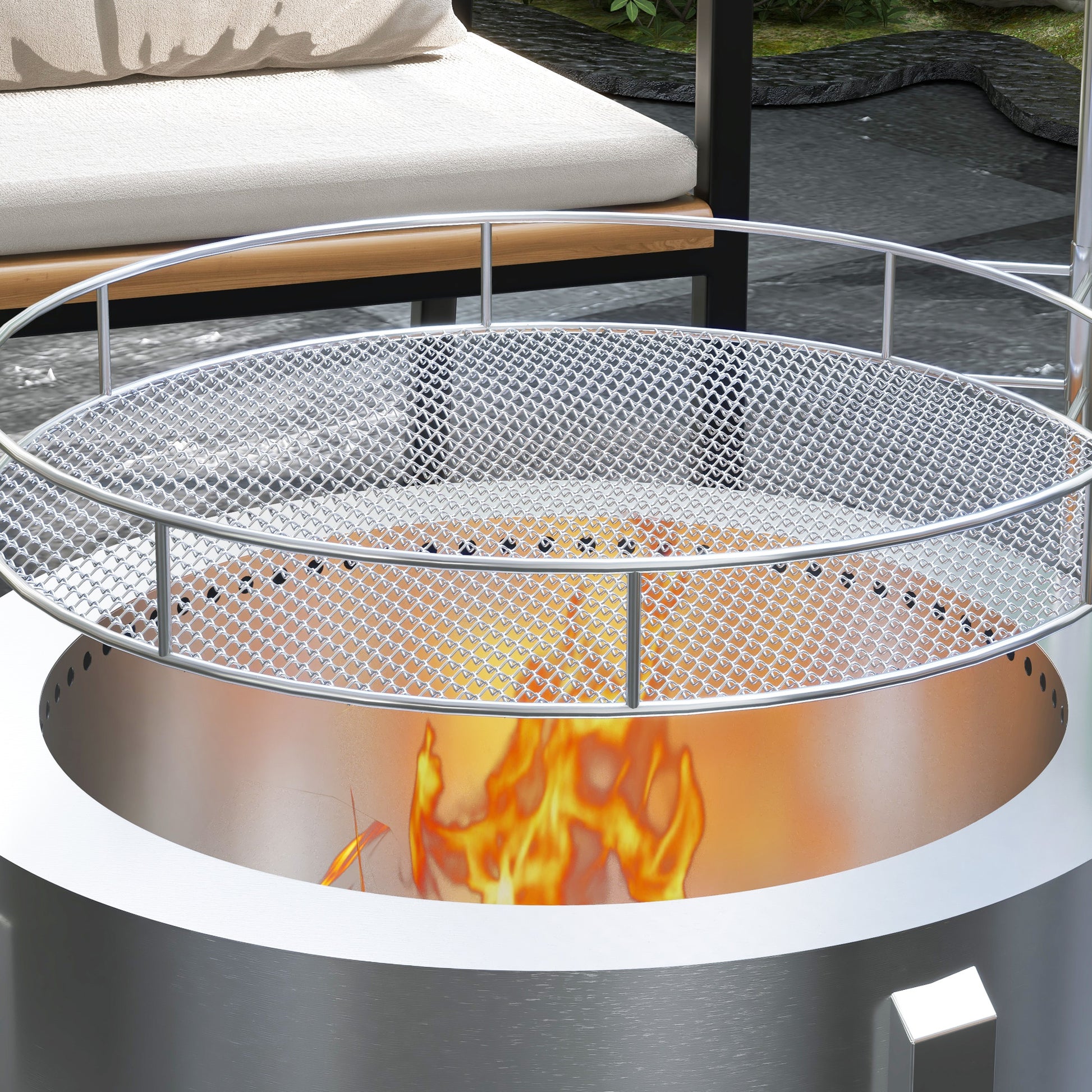 Outsunny 2 In 1 Smokeless Fire Pit, Bbq Grill, 19" Portable Wood Burning Firepit With Cooking Grate And Poker, Low Smoke Camping Bonfire Stove For Backyard Patio Picnic, Stainless Steel, Silver Silver Stainless Steel