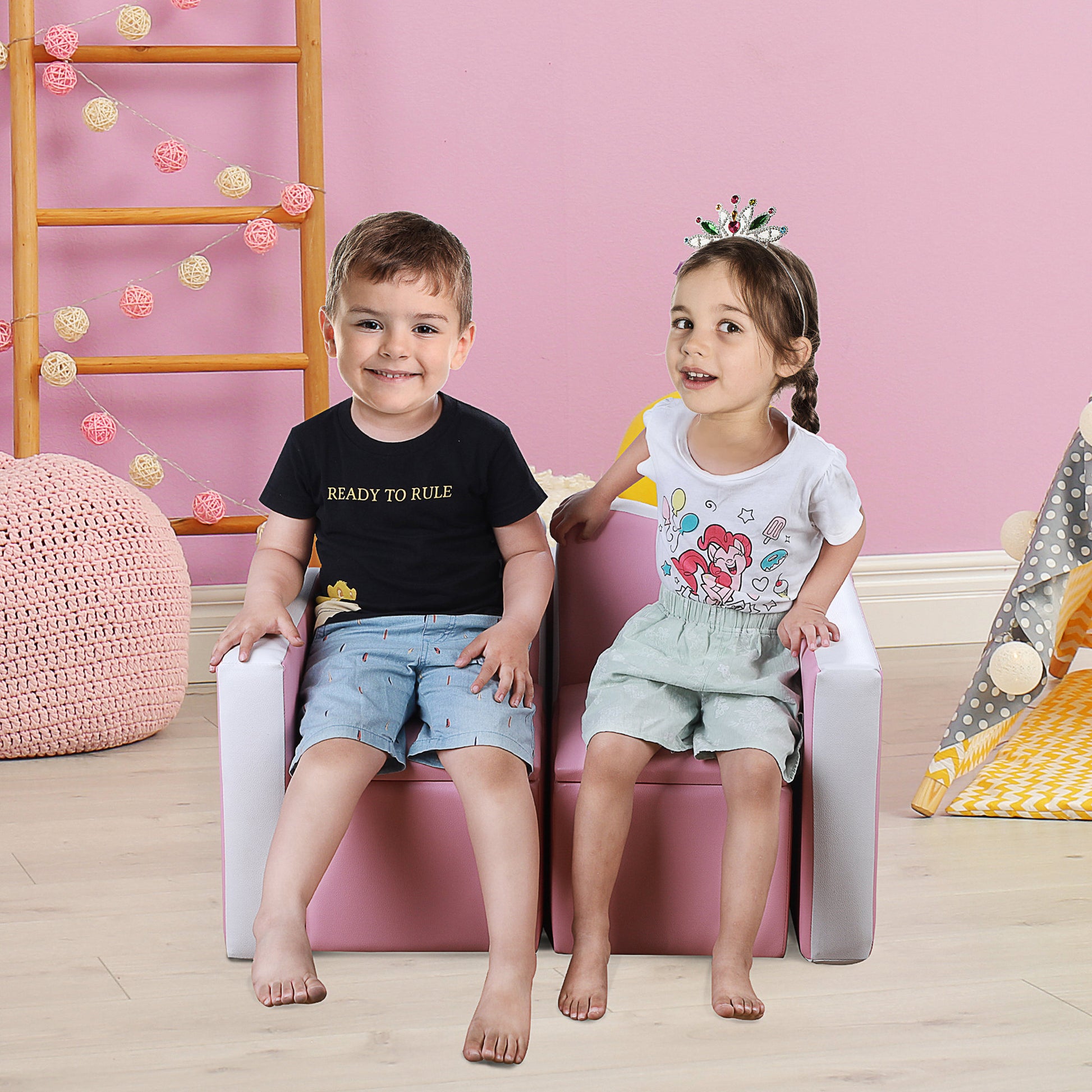 Qaba Kids Sofa Set 2 In 1 Multi Functional Toddler Table Chair Set 2 Seat Couch Storage Box Soft Sturdy Pink Pink Plastic