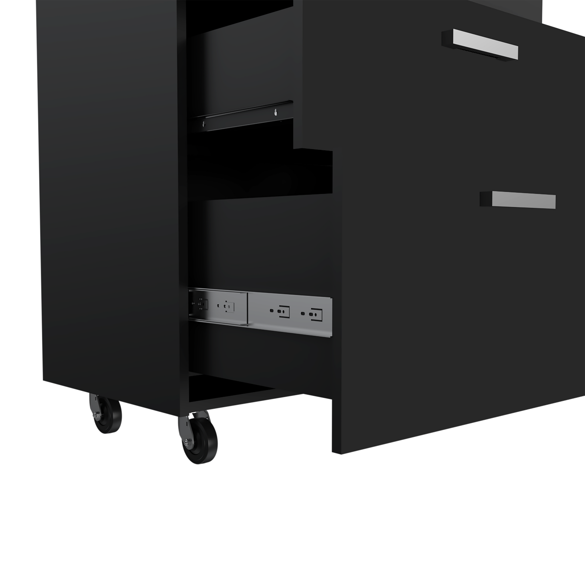 Multisstorage Cabinet 35" H, Three Drawers, Four Wheels, Black Black Particle Board Particle Board