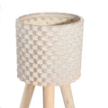 Textured Ceramic Planter With Tripod Legs, Set Of 2, Cream And Brown Cream Wood