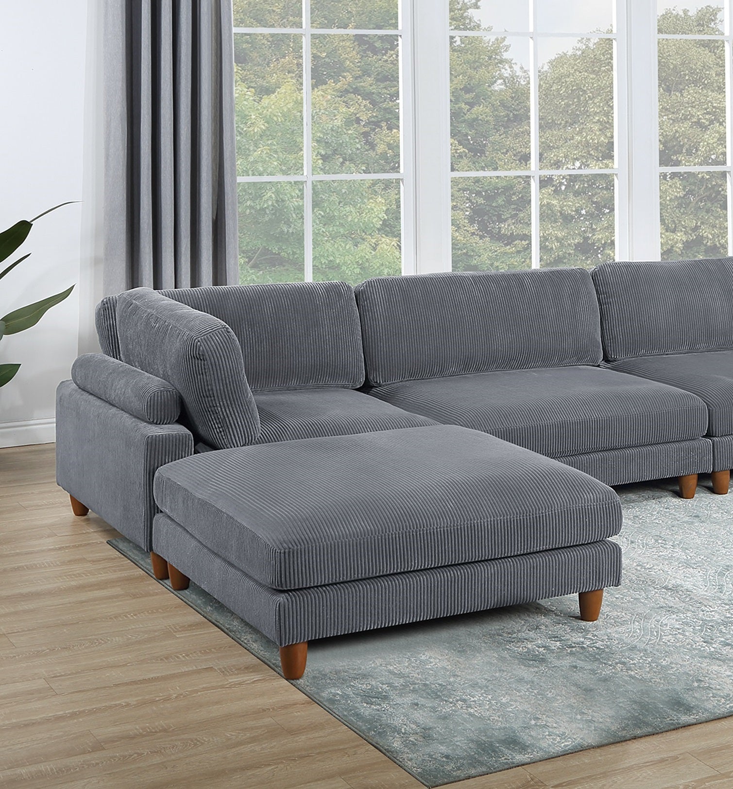 Contemporary Dark Gray 6Pc Modular Sectional Set Corduroy Upholstery Couch 2X Corner Wedge, 2X Armless Chairs 2X Ottomans Living Room Dark Gray Primary Living Space Cushion Back Contemporary,Modern Modular Rubberwood Corduroy 6 Seat