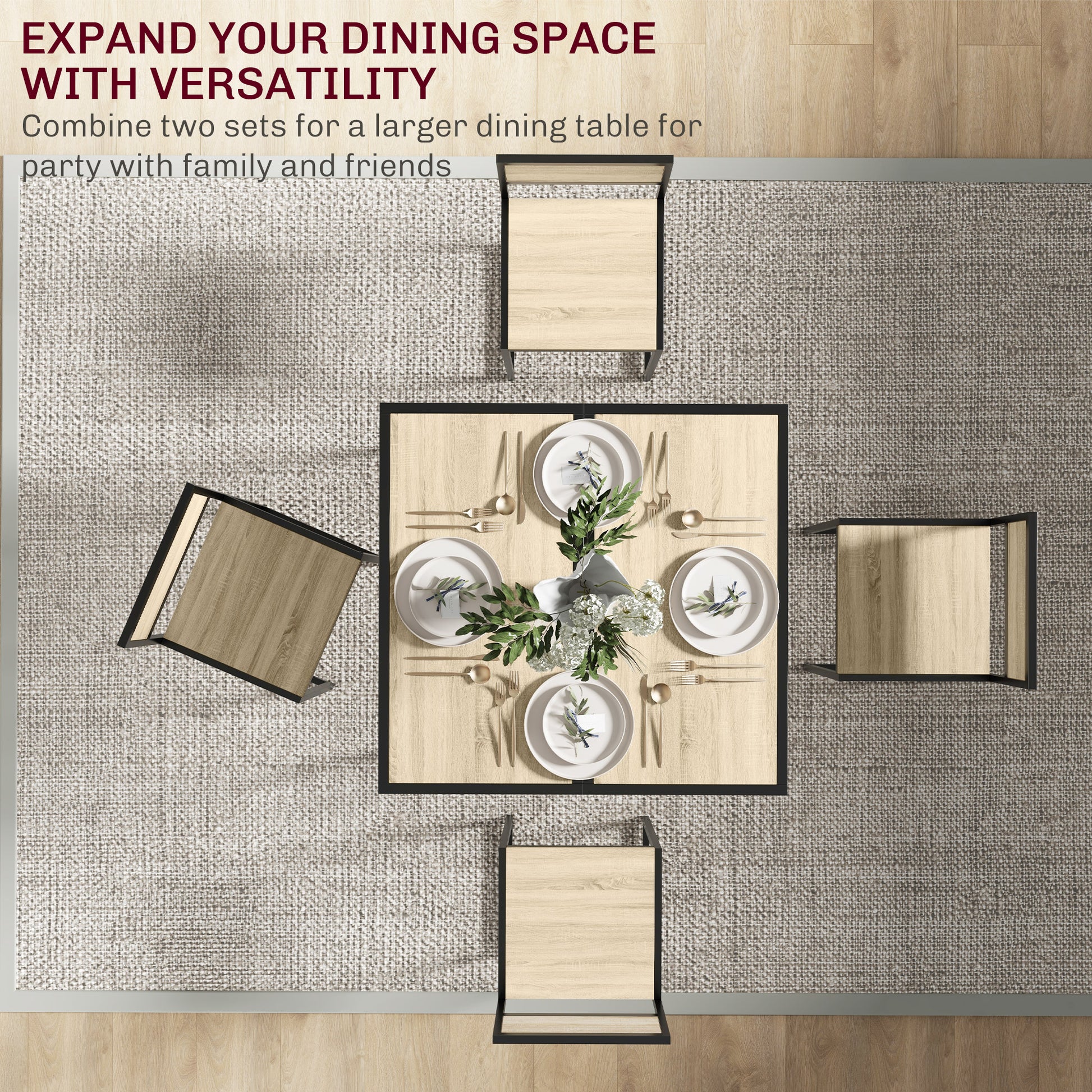 Homcom 3 Piece Industrial Dining Table Set For 2, Kitchen Table And Chairs, Dining Room Sets For Small Spaces, Oak Oak Mdf