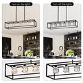 6 Light Farmhouse Chandelier, Modern Industrial Linear Rectangular Crystal Pendant Light Cage Chandelier For Dining Room,Kitchen Island, Bar, Long Table,G9*6 Bulbs Included Matte Black American