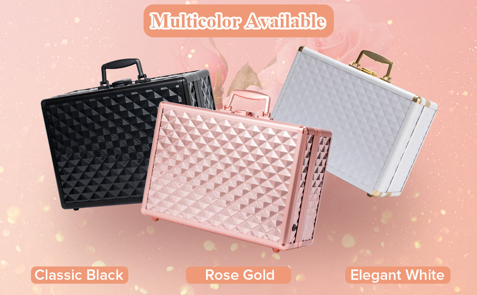 Portable Makeup Case With Led Mirror Travel Makeup Bag Cosmetic Organizer Box With Locks, Brush Holder, Dividers, Rechargeable, White White Aluminium Alloy