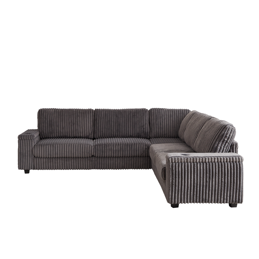 110 Inch Oversized Corduroy Corner Sofa,L Shaped Corner Couch With Two Storage Spaces,Usb Port & T Pyce Port And Cup Holderdeep Seat Comfy Upholstered Couches For Living Room Not Freely Combinable Dark Grey Corduroy 5 Seat