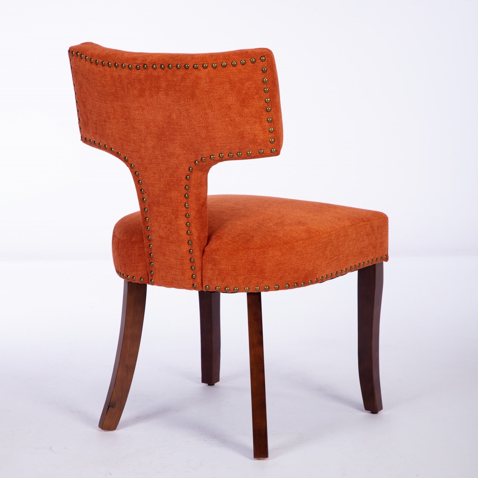 Mid Century Modern Dining Chairs Set Of 2, Farmhouse Linen Fabric Upholstered Accent Chair Curved Backrest With Copper Nails Around,Kitchen Chairs With Hardwood Frame, Orange Orange Classic Set Of 2 Foam Upholstered