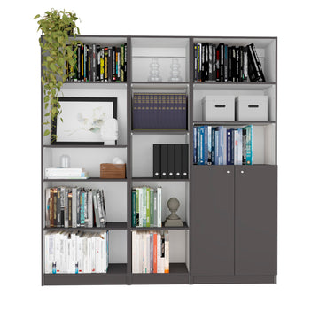 Poston 3 Piece Home Bookcase Set, 67" Wide With 13 Shelves And 2 Door Cabinetliving Room Set Matt Gray White Freestanding 5 Or More Shelves Multicolor,White Gray Office Open Storage Space Modern Particle Board