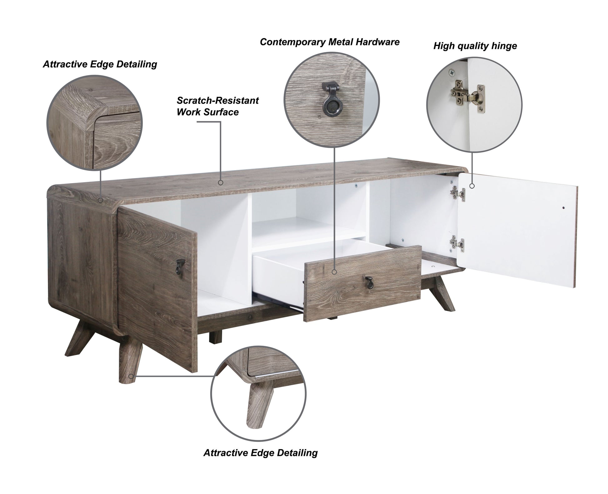 Tv Stand "Rustic Gray Oak Media Console Spacious Modern Tv Stand With Drawers And Cabinets, Ideal For 65 85 Inch Tvs" Gray 80 89 Inches Solid Wood