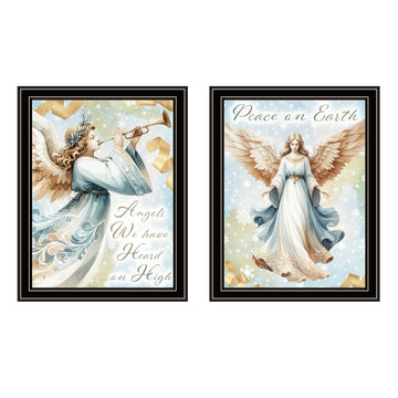 2 Piece Vignette Angels We Have Heard On High Black Framed Wall Art For Living Room, Holiday Wall Art Print For Home Decor, Bedroom Wall Art By Nicole Decamp Multicolor Wood Paper