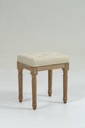 Small Padded Bench, Square Upholstered Rustic Ottoman Bench, Vanity Stools For Bedroom Rubberwood Beige Rubber Wood