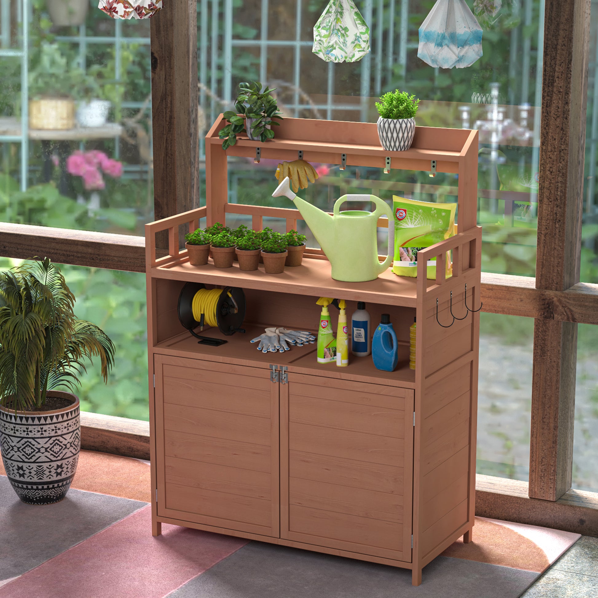 plant potting station Potting Bench Outdoor Gardening Table For Outside Wood Garden Planting