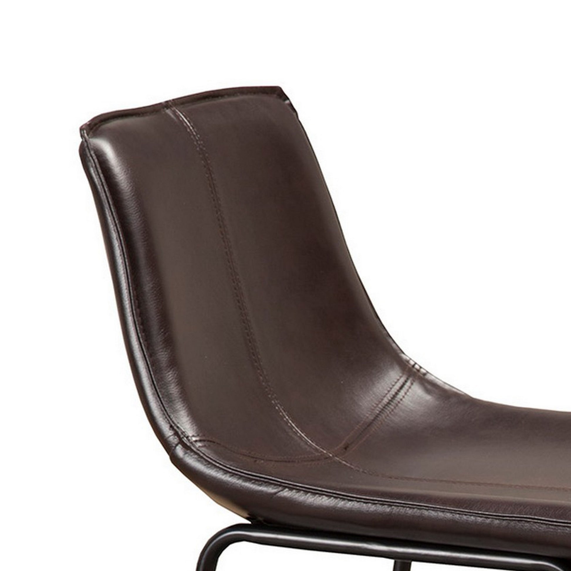 26 Inch Set Of 2 Counter Stool Chairs, Padded Dark Brown Faux Leather Black Brown Fabric Metal