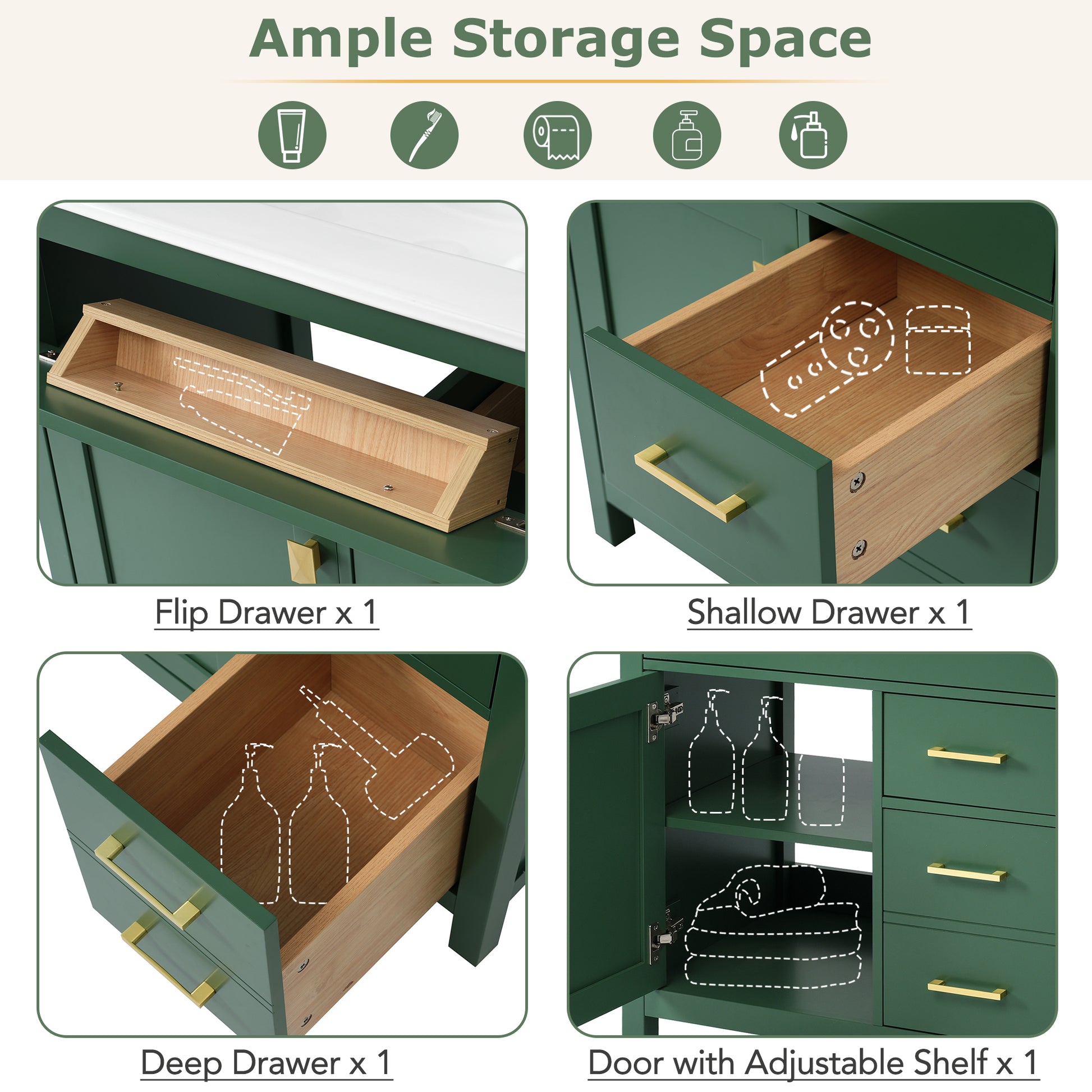 30 Inch Green Bathroom Vanity With Ceramic Sink And Large Storage Ideal Choice For Small Bathrooms Green Solid Wood Mdf