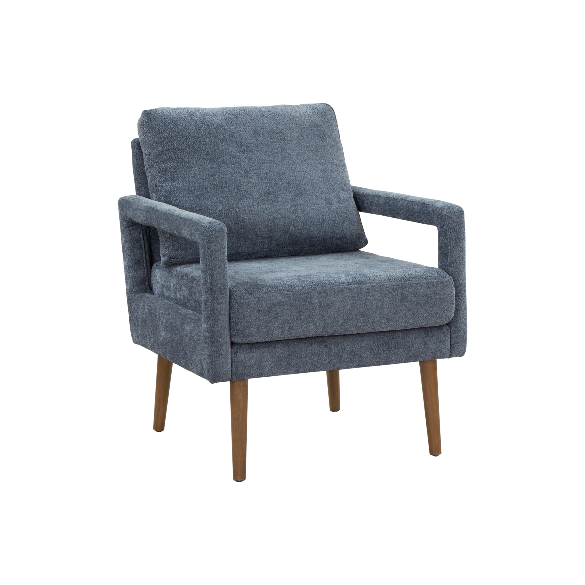 Mid Century Armchairaccent Chair With Chenille Armrest & Soft Cushion For Living Room, Bedroom, Home Office, Study, Dark Grayish Blue Blue Foam Wood Fabric