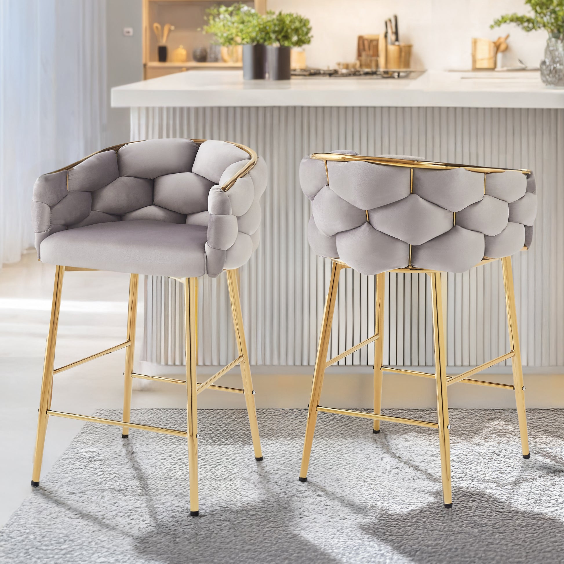 28'' Modern Counter Stools Set Of 2,Gray Counter Stools With Iron Fram