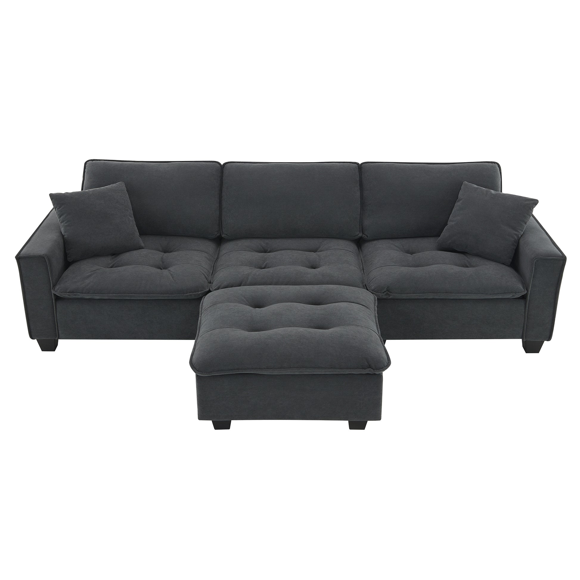 100*59" Modern Convertible Sectional Sofa,L Shaped Reversible Couch Set With Free Pillows,4 Seat Suede Velvet Sleeper Sofa With Ottoman For Living Room,Apartment,Office,3 Colors Dark Gray Suede 4 Seat