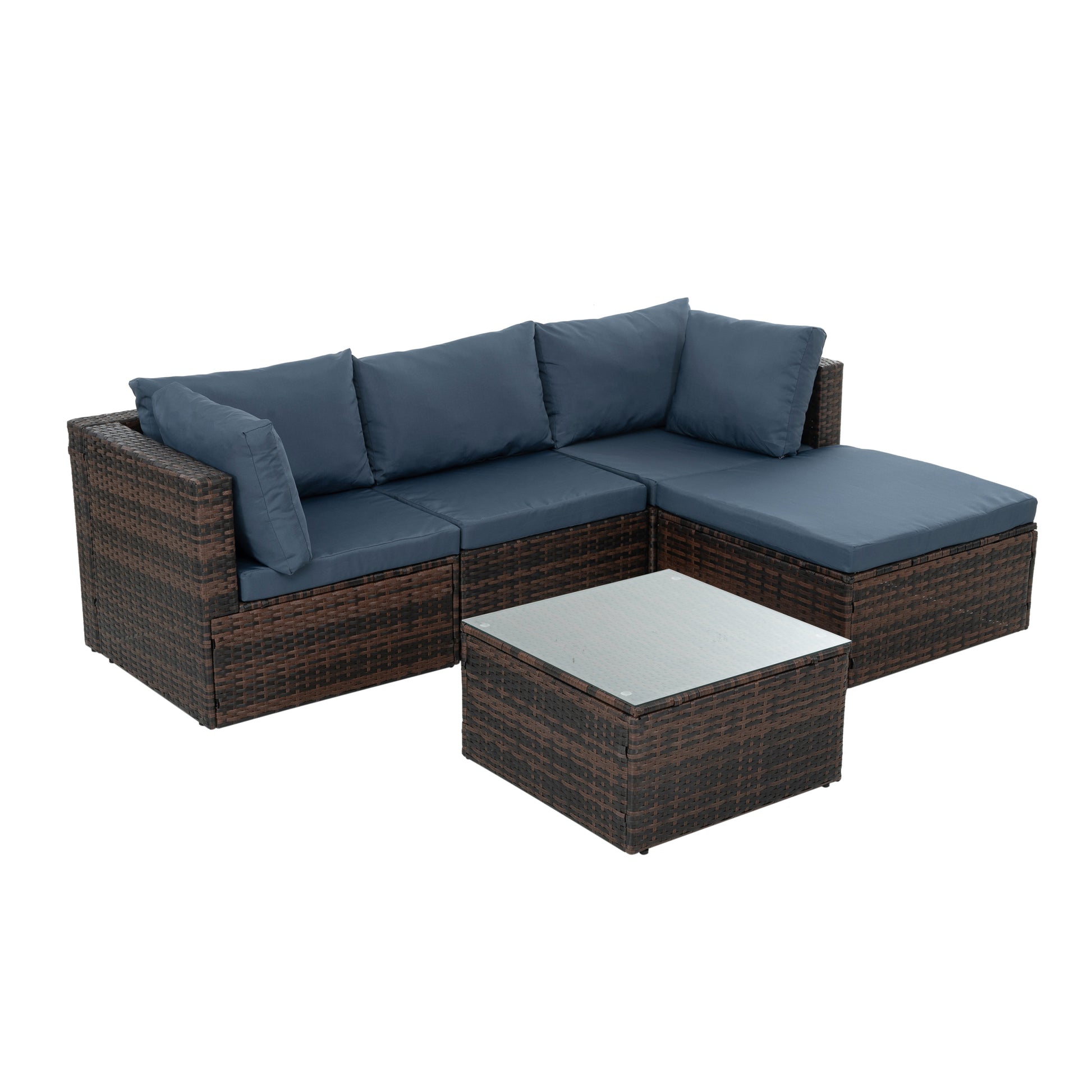 Patio Furniture, Outdoor Furniture, Seasonal Pe Wicker Furniture, 5 Set Wicker Furniture With Tempered Glass Coffee Table Brown Seats 4 Pe Rattan Iron Waterproof Fabric