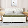 Queen Size Upholstered Platform Bed With Twill Headboard, Pullout Bed And Two Drawers, Flannel, Beige Queen Beige Mdf Lvl