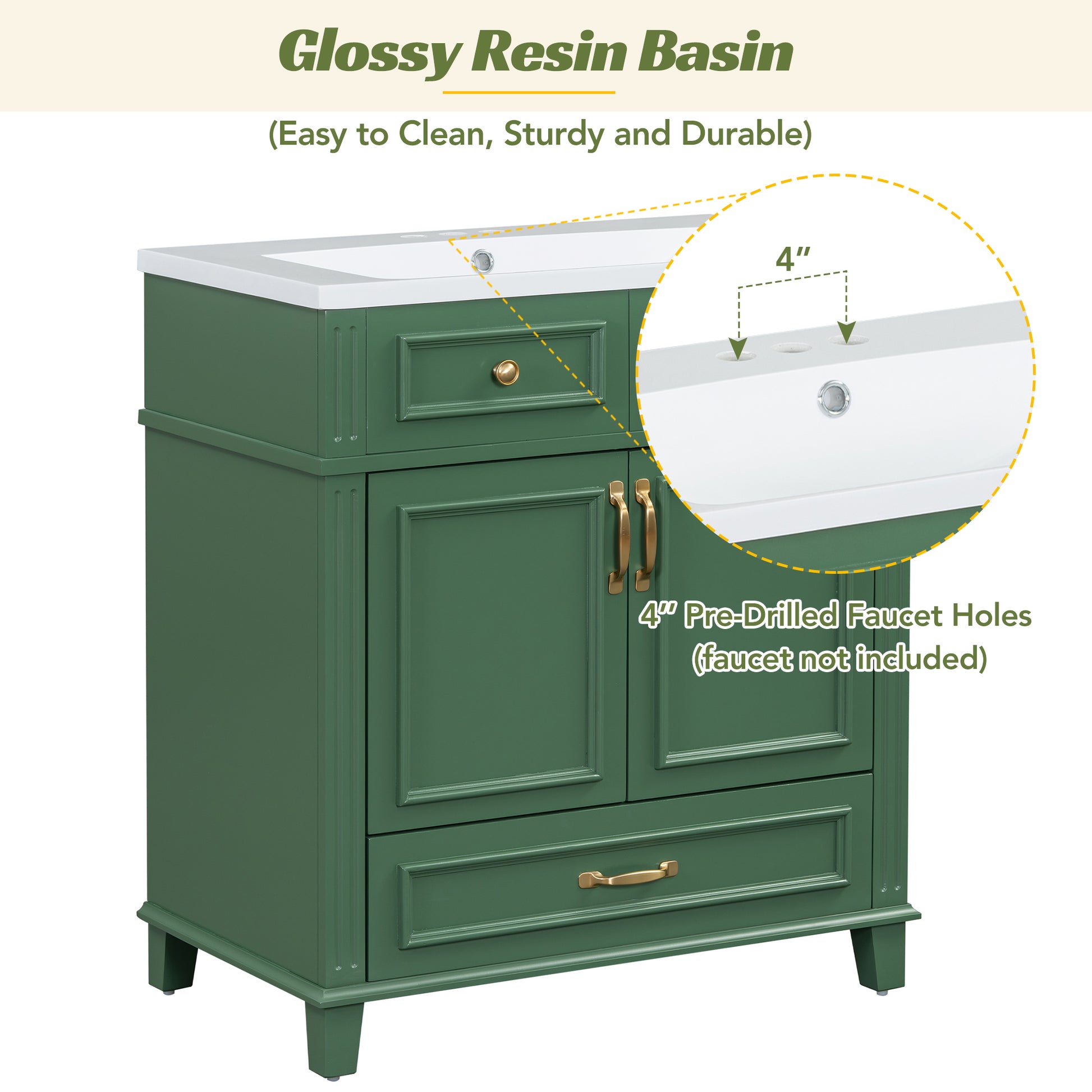 30'' Bathroom Vanity Without Top,Solid Wood Frame Bathroom Storage Cabinet With Soft Closing Doors,Frame Bathroom Storage Cabinet Only, Retro Style, Green 1 Green 2 Bathroom Freestanding Modern Solid Wood Mdf Resin Painted