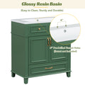 30'' Bathroom Vanity With Resin Sink, Solid Wood Frame Bathroom Storage Cabinet With Soft Closing Doors, Retro Style, Green Same As Sw000118Aaf Green Bathroom Modern Solid Wood Mdf Resin