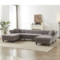 135.5 Inch Modern Style Chenille Three Piece Sofa, Pull Point Design U Shaped Sofa Two Chaise Longue Seats, Two Pillows And Wooden Feet, Suitable For Living Room, Bedroom, Lounge And Projection Room