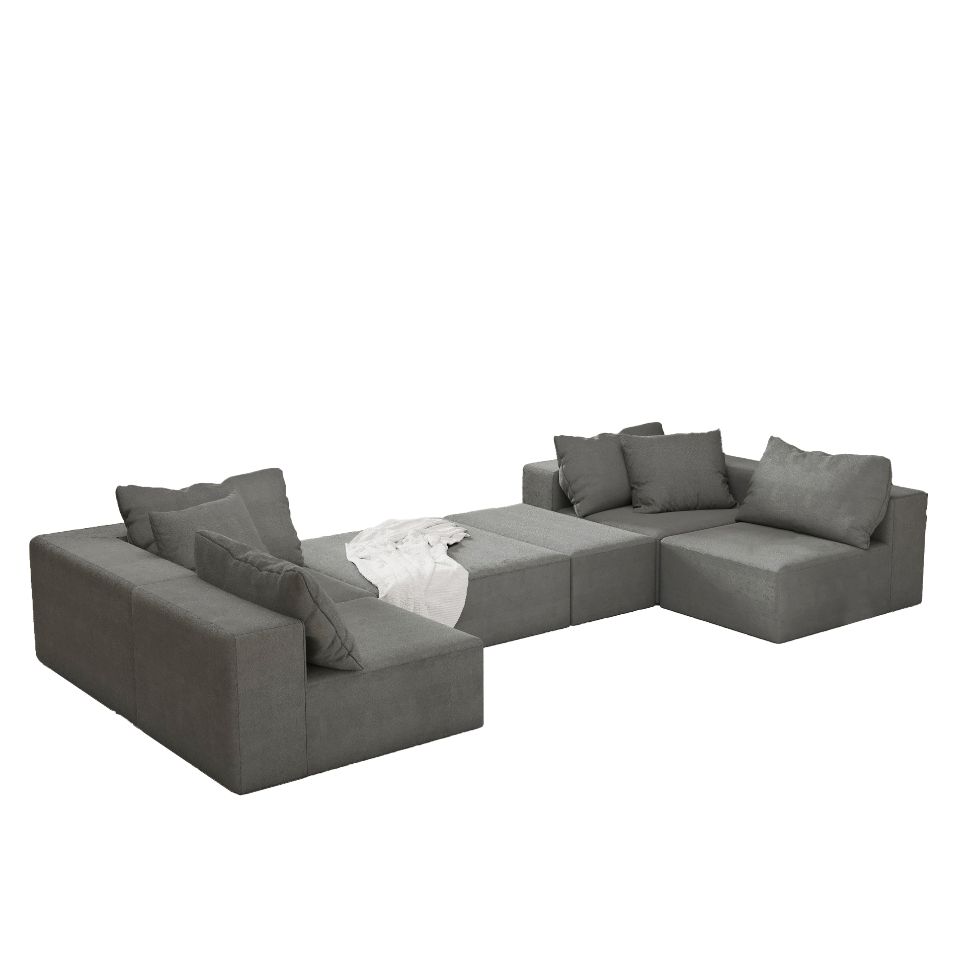 Modern Upholstered Sectional Sofa Couch Set,Modular 132" L Shaped Sectional Living Room Sofa Set With 6 Pillows,Free Combination Sofa Couch For Living Room,Bedroom Grey Foam Chenille 6 Seat