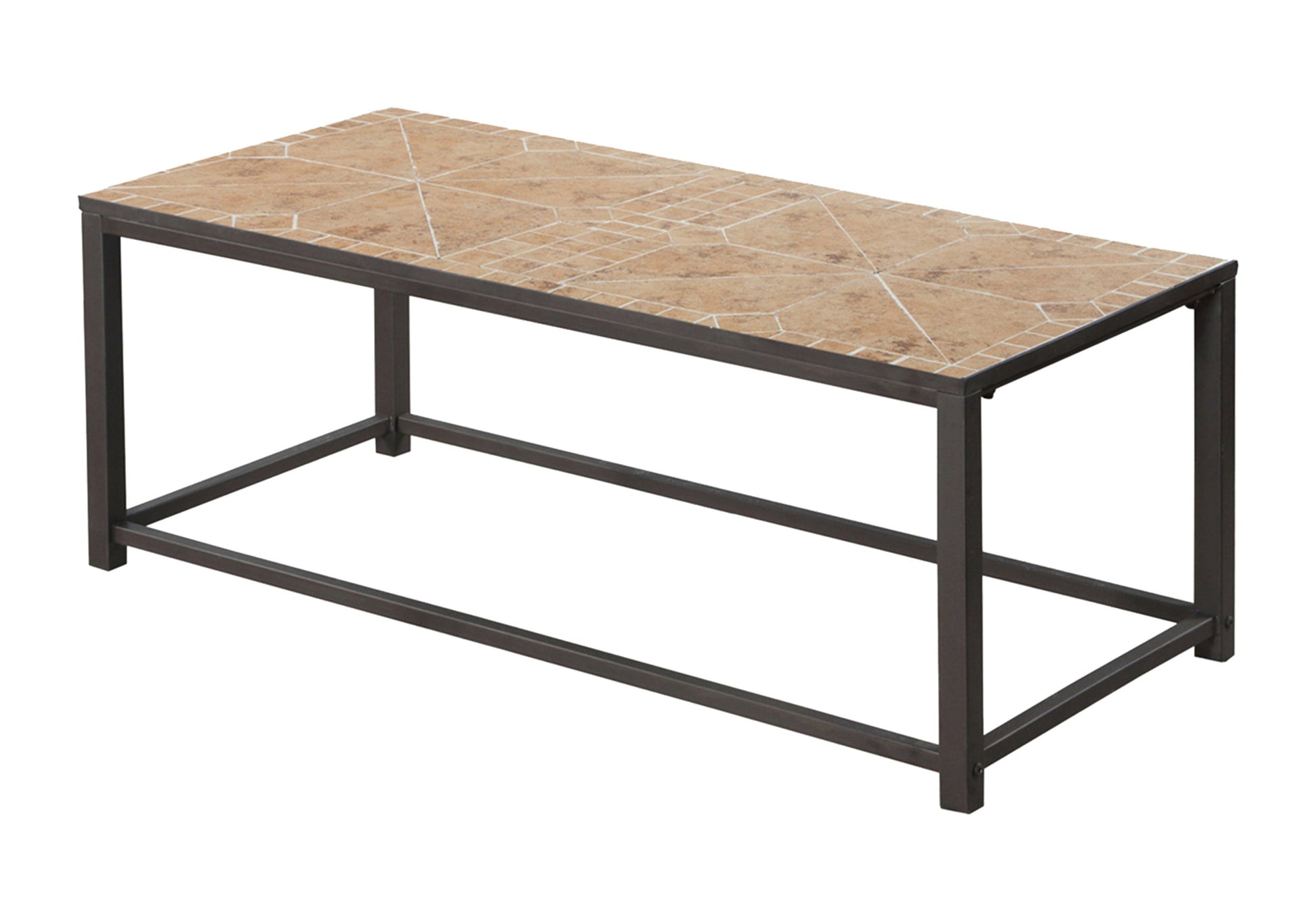 Coffee Table, Accent, Cocktail, Rectangular, Living Room, 42" L, Brown Tile, Brown Metal, Transitional Brown Metal