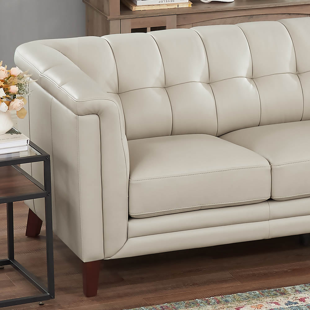 Arvo Leather Sofa Beige Down Filling Genuine Leather 3 Seat