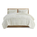 King Cal King Shaggy Long Fur Comforter Mini Set King Ivory Polyester