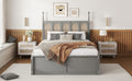 Queen Size Rattan Platform Bed With With 2 Big Drawers, T Size Trundle, Gray Queen Gray Plywood