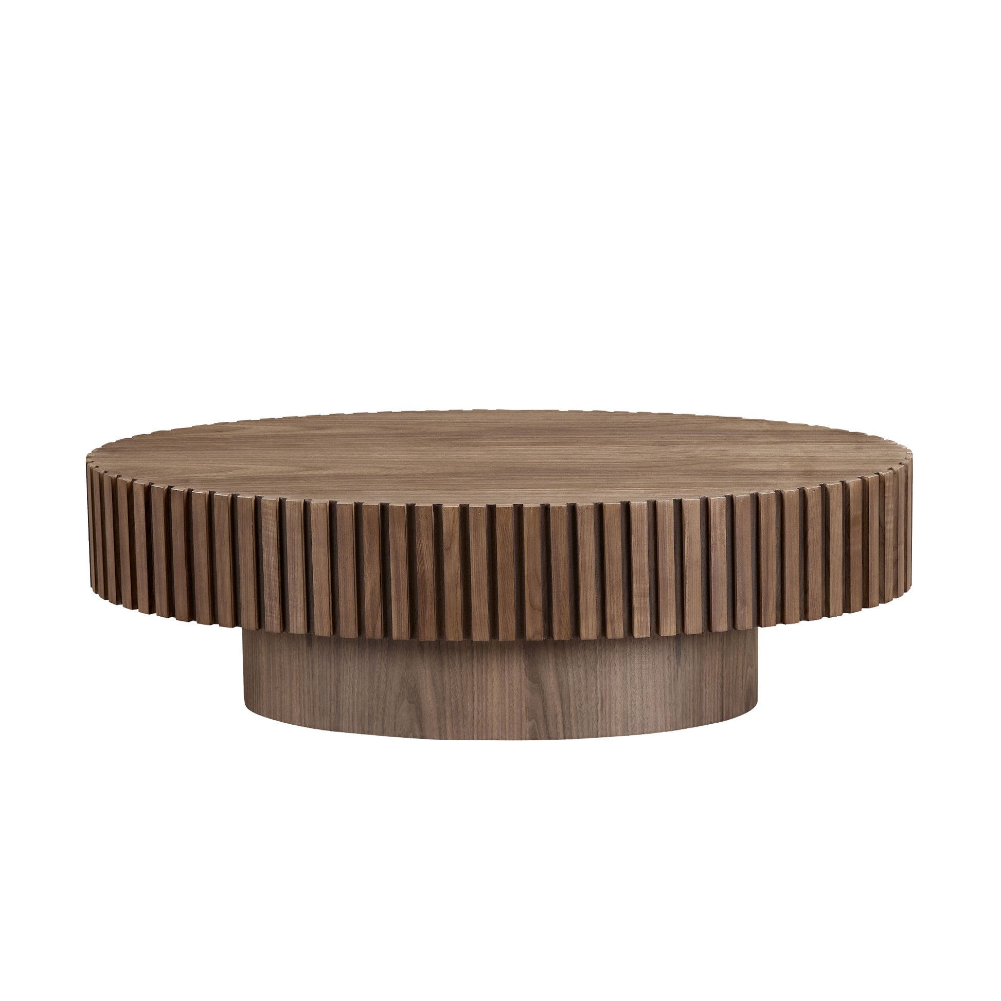 Modern Handcraft Drum Coffee Table Length 43.7 Inch Ellipse Coffee Table For Living Room,Oval Small Coffee Table With Sturdy Pedestal,Walnut Mdf Walnut Mdf