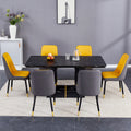 Table And Chair Set.This Modern Dining Table With Mdf Marbled Design Gives You A Luxurious And Elegant Feel.Paired With Multiple Chairs With Pu Artificial Leather Backrest Cushions And Black Legs.