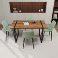 Mdf Natural Wood Dining Table And Modern Dining Chair 4 Piece Set, Medieval Wooden Kitchen Dining Table Set, Rectangular Metal Base, Dining Table And Suede Chair Brown Green Mdf