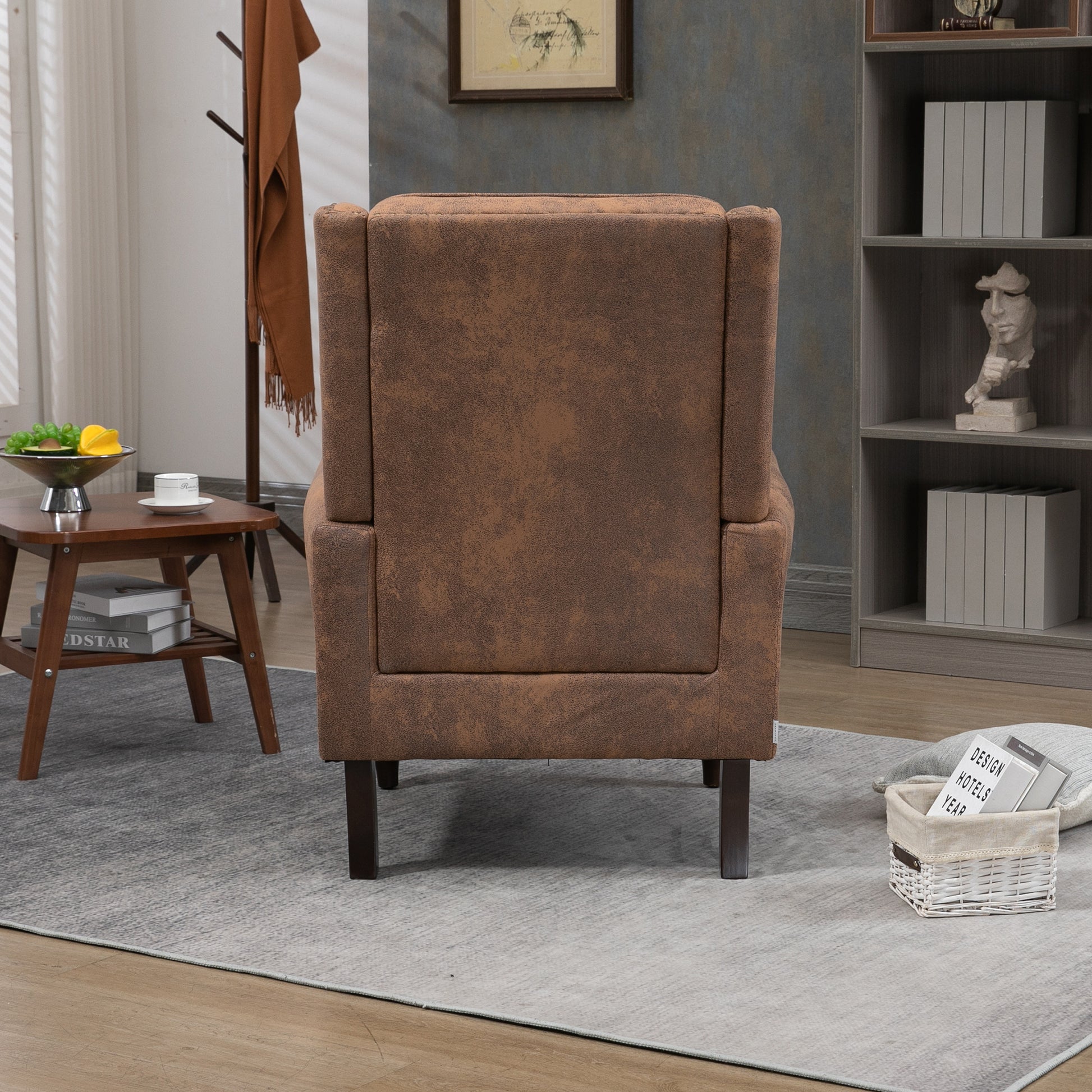 Coolmore Wood Frame Armchair, Modern Accent Chair Lounge Chair With Sturdy Wood Legs For Living Room Bedroom Coffee Pu Coffee Foam Microsuede