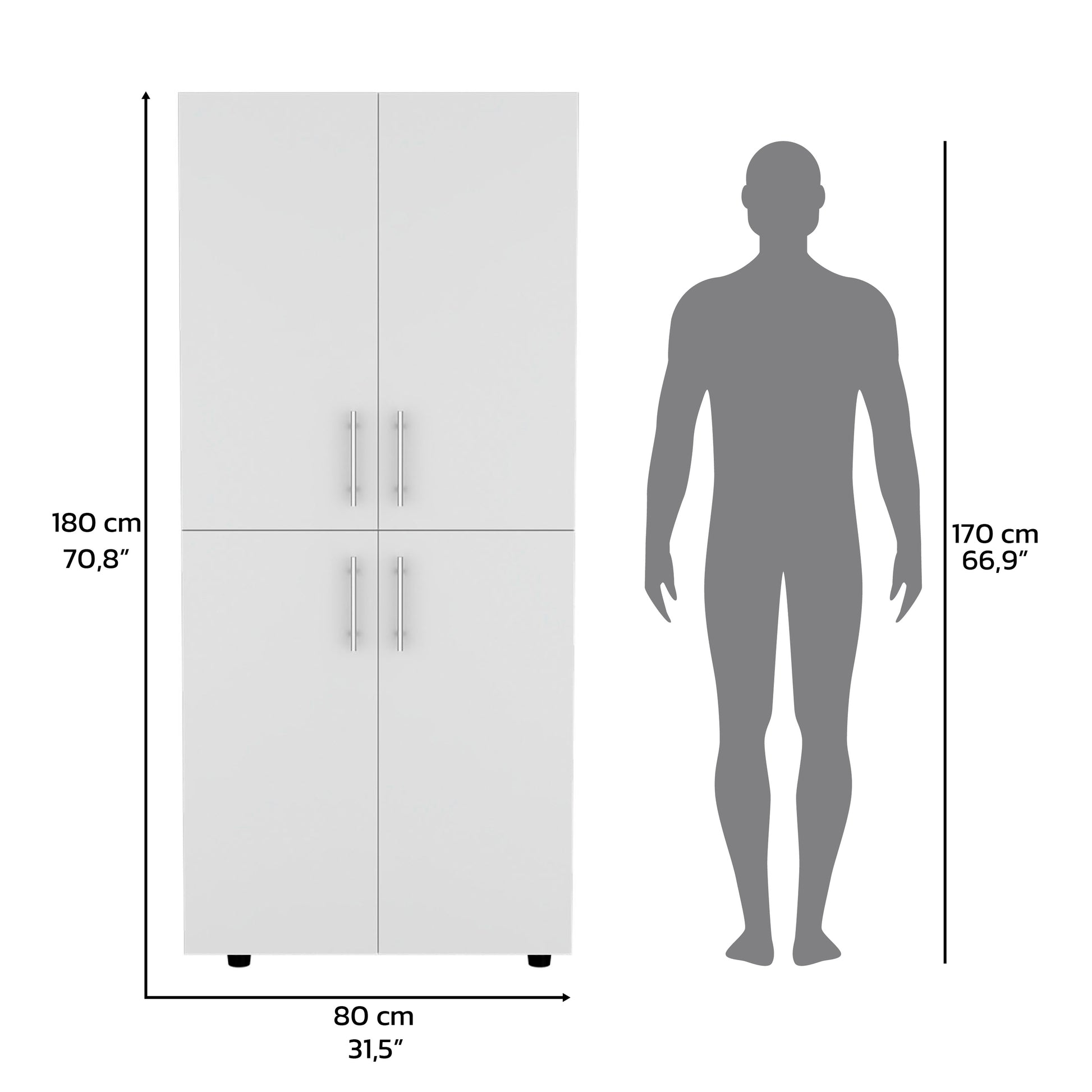 Armoire Wardrove 70" H, Double Doors, 6 Shelves, 2 Hanging Rods, White White Solid Wood Mdf Engineered Wood