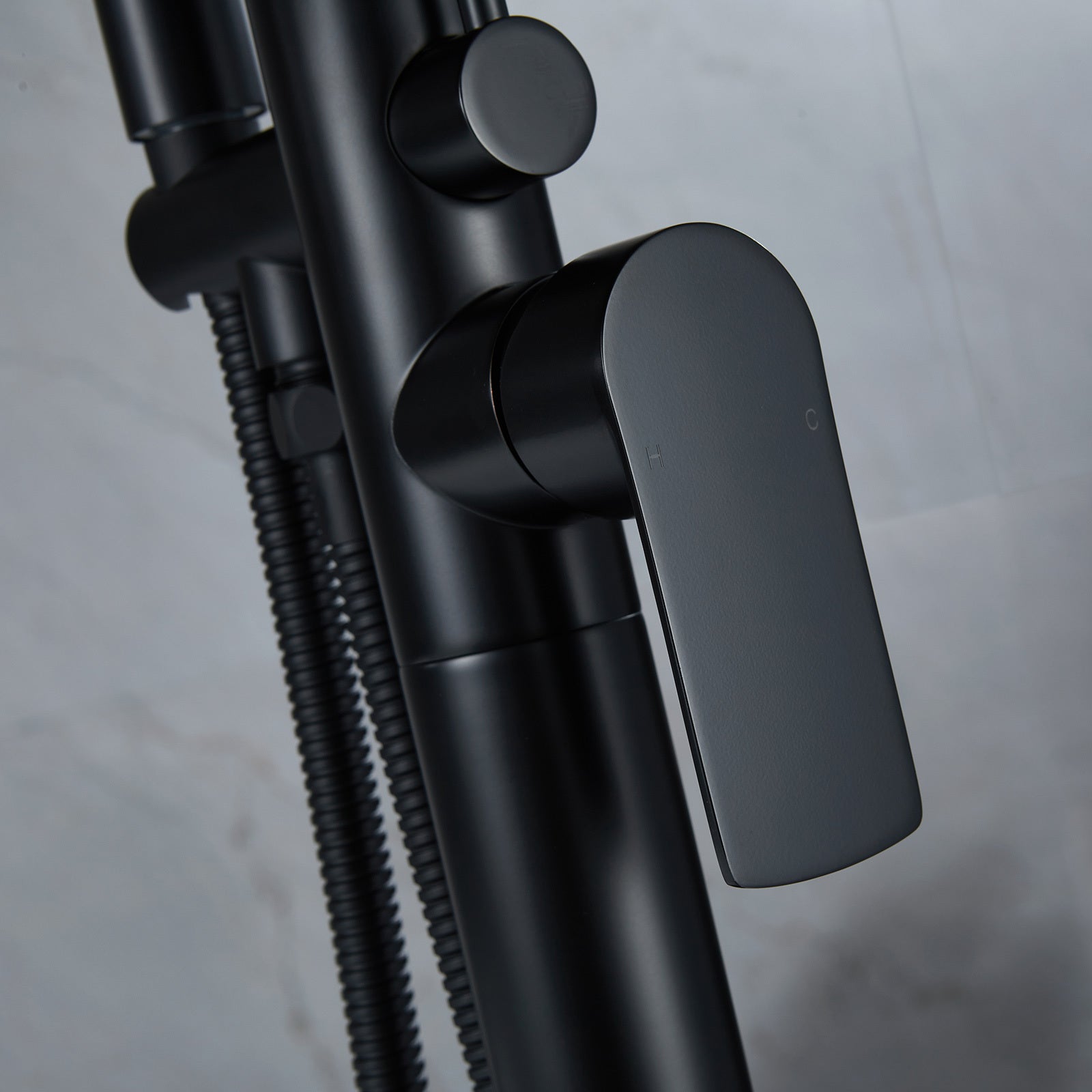 Matte Black Freestanding Floor Mount Bathtub Filler With Single Handle And Hand Shower Matte Black Brass