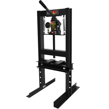 6 Ton Hydraulic Shop Floor Press, With Pressure Gauge Steel H Frame Shop Press With Steel Plates Adjustable Working Table, Black Black Steel