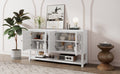 Elegant Retro Console Table Storage Cabinet Sideboard With Mirrored Doors, Spacious Shelves, And Durable Acacia Wood Legs Perfect For Living Room, Dining Room, Or Entryway Antique White Antique White Primary Living Space Solid Wood Mdf