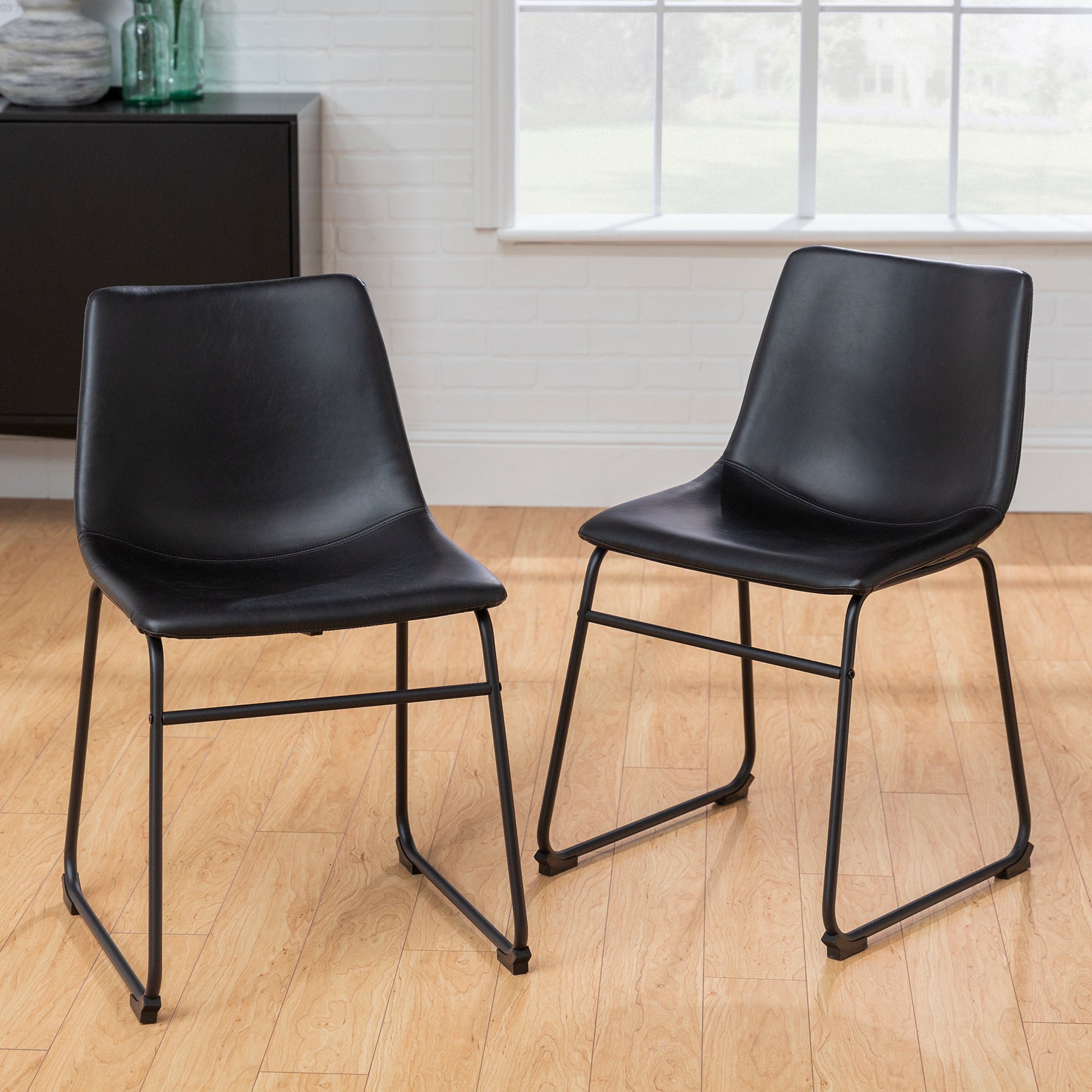 Industrial Faux Leather Dining Chairs, Set Of 2