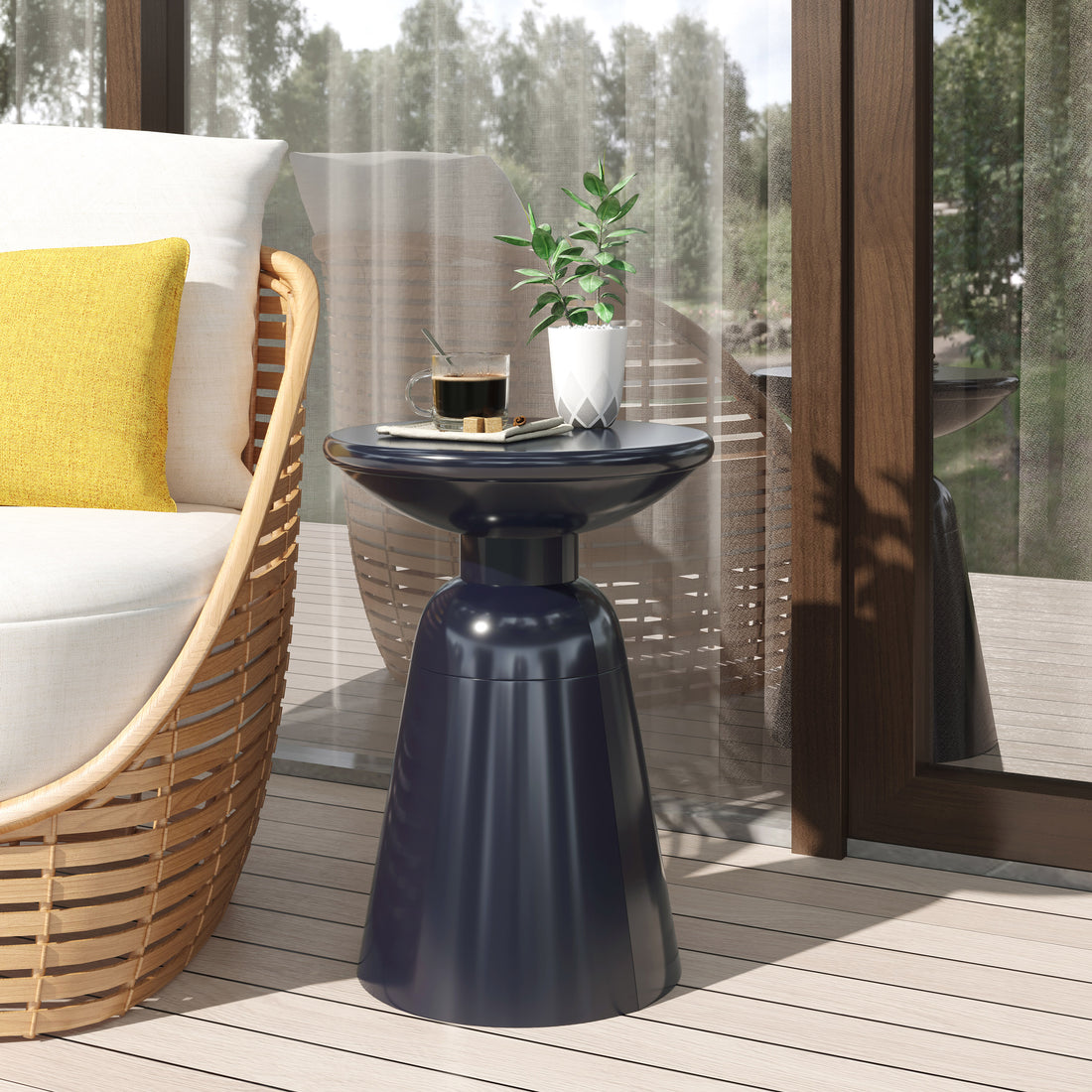 Outdoor Metal End Table Large Navy Blue Iron