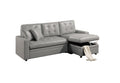 Light Gray Faux Leather Convertible Sectional Sofa Pull Out Bed Couch Storage Chaise Tufted Reversible 2Pc Sectional Living Room Light Gray Primary Living Space Tufted Back Contemporary,Modern L Shaped Square Arms Faux Leather 4 Seat